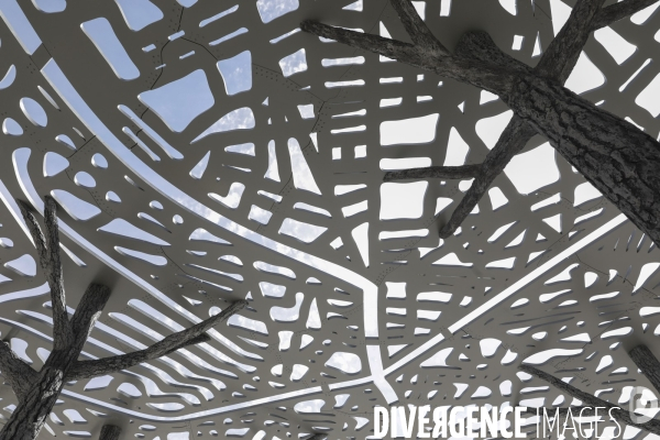L’ombrière métallique « La carte, A l’ombre de la ville » imaginée par Leandro Erlich sur la place Marie-de-Gournay du nouveau quartier Belvédère à Bordeauxa