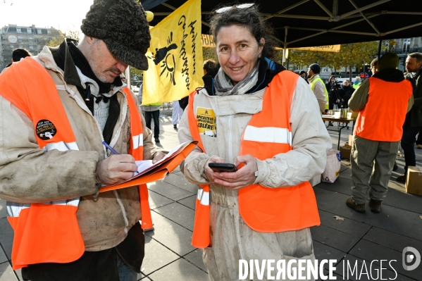 Les apicultrices et apiculteurs en colère manifestent à Paris pour demander des prix rémunérateurs en apiculture.