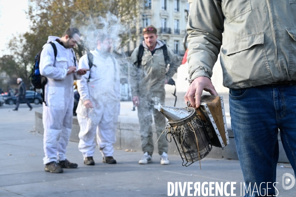 Les apicultrices et apiculteurs en colère manifestent à Paris pour demander des prix rémunérateurs en apiculture.