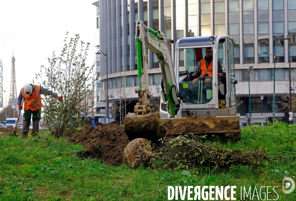 Anne Hidalgo assiste à la plantation de la foret urbaine, place de Catalogne