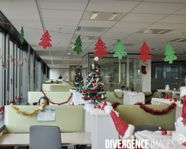 Siege social IBM France, decoration de noël de l’open space par les employes