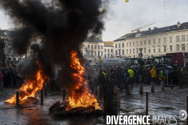 Manifestation des agriculteurs et agricultrices européen.ne.s devant le Parlement européen à Bruxelles.