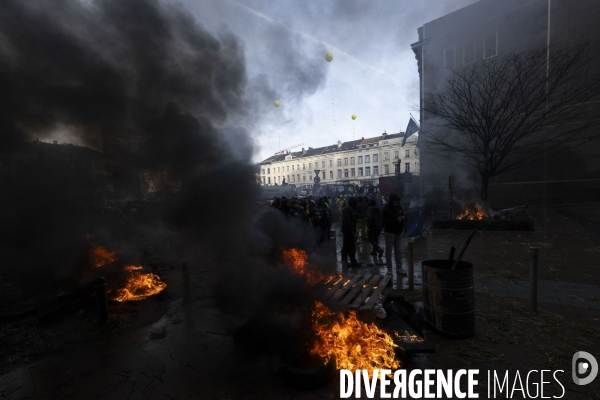Manifestation des agriculteurs et agricultrices européen.ne.s devant le Parlement européen à Bruxelles.