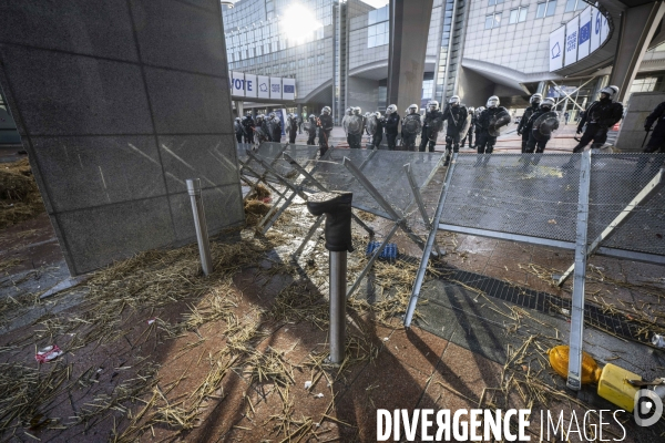 Manifestation des agriculteurs et agricultrices européen.ne.s devant le Parlement européen à Bruxelles.