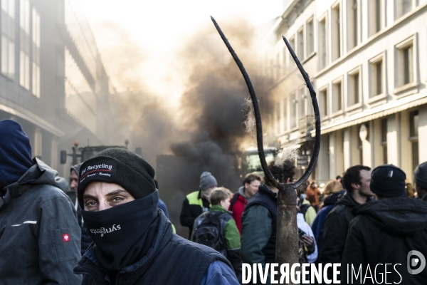 Manifestation des agriculteurs et agricultrices européen.ne.s devant le Parlement européen à Bruxelles.