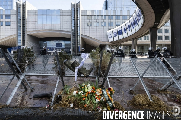 Manifestation des agriculteurs et agricultrices européen.ne.s devant le Parlement européen à Bruxelles.