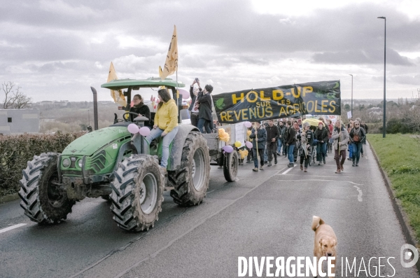 L amour au grand jour  :  manifestation de la Confédération Paysanne du Maine-et-Loire à Angers pour dénoncer les liens entre la FNSEA, le ministère de l agriculture et la finance.