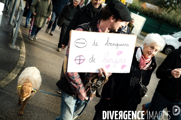 L amour au grand jour  :  manifestation de la Confédération Paysanne du Maine-et-Loire à Angers pour dénoncer les liens entre la FNSEA, le ministère de l agriculture et la finance.