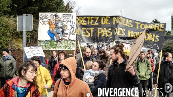 L amour au grand jour  :  manifestation de la Confédération Paysanne du Maine-et-Loire à Angers pour dénoncer les liens entre la FNSEA, le ministère de l agriculture et la finance.