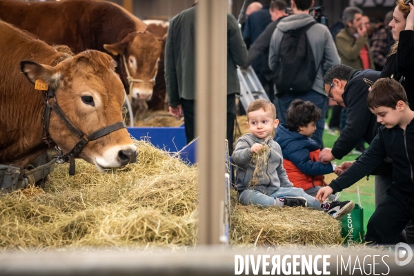 Salon de l Agriculture 2024. Les enfants viennent voir les animaux.