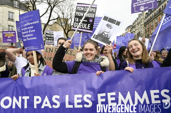 Manifestation pour La Journée internationale des droits des femmes, le 8 Mars 2024. International women sday in Paris.