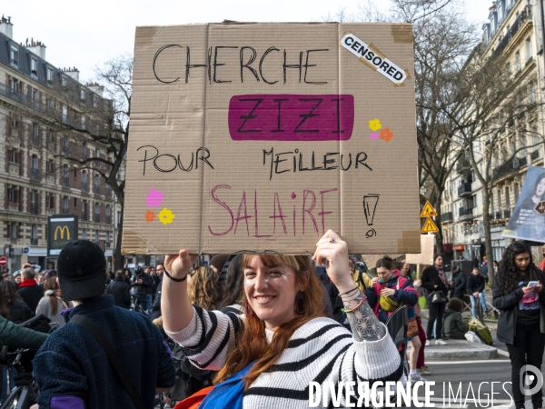 Manifestation pour La Journée internationale des droits des femmes, le 8 Mars 2024. International women sday in Paris.