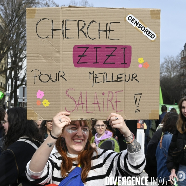 Manifestation pour La Journée internationale des droits des femmes, le 8 Mars 2024. International women sday in Paris.