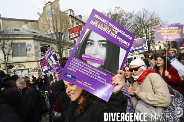 Manifestation pour La Journée internationale des droits des femmes, le 8 Mars 2024. International women sday in Paris.
