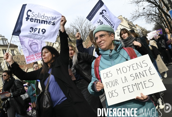 Manifestation pour La Journée internationale des droits des femmes, le 8 Mars 2024. International women sday in Paris.