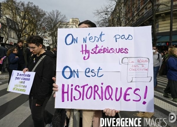 Manifestation pour La Journée internationale des droits des femmes, le 8 Mars 2024. International women sday in Paris.