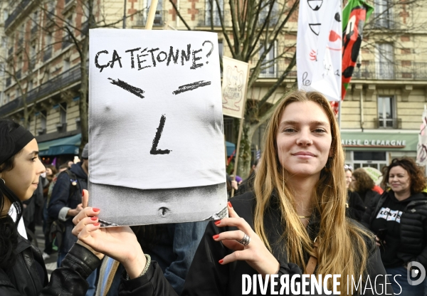 Manifestation pour La Journée internationale des droits des femmes, le 8 Mars 2024. International women sday in Paris.