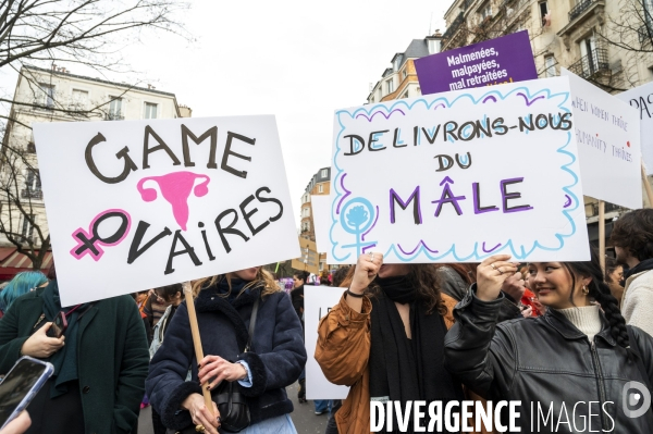 Manifestation pour La Journée internationale des droits des femmes, le 8 Mars 2024. International women sday in Paris.