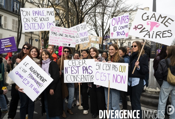 Manifestation pour La Journée internationale des droits des femmes, le 8 Mars 2024. International women sday in Paris.