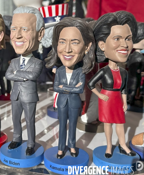 Figurines politiques dans une vitrine de new york