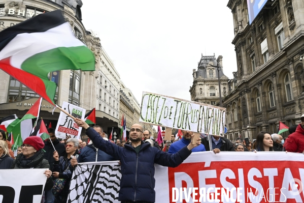 Conflit Israelo Palestinien. Manifestation  Gaza stop génocide  , à Paris. Israel-Gaza conflict.