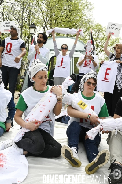 Conflit Israelo Palestinien.   Grève de la faim en soutien à Gaza   , Paris, le 6 avril. Israel-Gaza conflict.