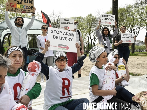 Conflit Israelo Palestinien.   Grève de la faim en soutien à Gaza   , Paris, le 6 avril. Israel-Gaza conflict.