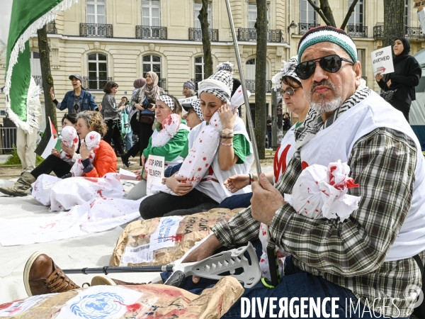 Conflit Israelo Palestinien.   Grève de la faim en soutien à Gaza   , Paris, le 6 avril. Israel-Gaza conflict.
