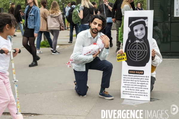 Conflit Israelo Palestinien.   Grève de la faim en soutien à Gaza   , Paris, le 6 avril. Israel-Gaza conflict.