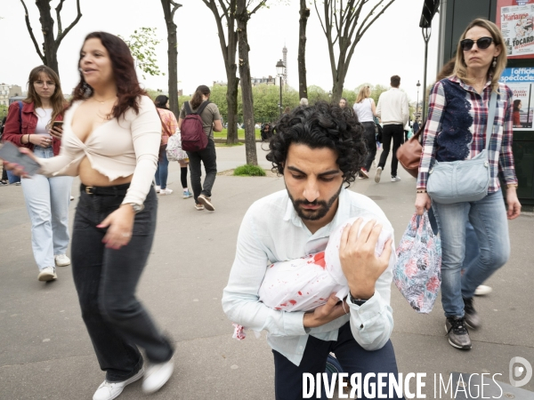 Conflit Israelo Palestinien.   Grève de la faim en soutien à Gaza   , Paris, le 6 avril. Israel-Gaza conflict.