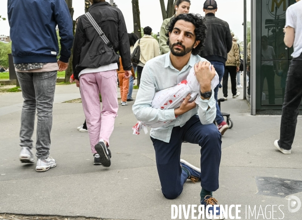 Conflit Israelo Palestinien.   Grève de la faim en soutien à Gaza   , Paris, le 6 avril. Israel-Gaza conflict.