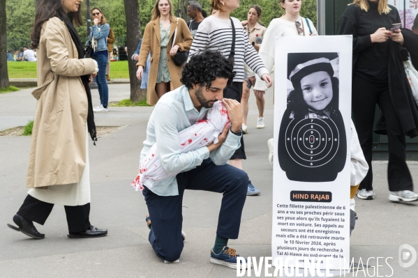 Conflit Israelo Palestinien.   Grève de la faim en soutien à Gaza   , Paris, le 6 avril. Israel-Gaza conflict.