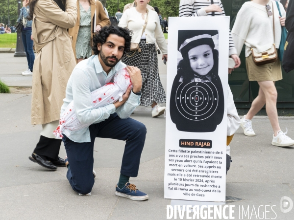 Conflit Israelo Palestinien.   Grève de la faim en soutien à Gaza   , Paris, le 6 avril. Israel-Gaza conflict.