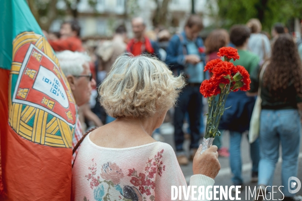 Manifestation pour les cinquante ans de la révolution des oeillets à Lisbonne