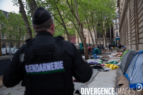 Evacuation Campement MNA à Hotel de Ville. 