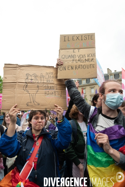 Rassemblement contre la transphobie et pour la visibilité des personnes trans, à Paris, France,