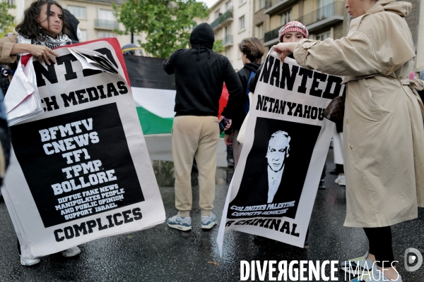 Manifestation devant le siege de TF1 avant une interview de Benjamin Netanyahu sur LCI