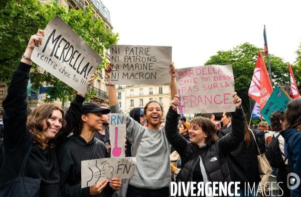 Les jeunes à la manifestation contre l extreme droite, à la suite des élections européennes. Paris le 15 juin 2024.