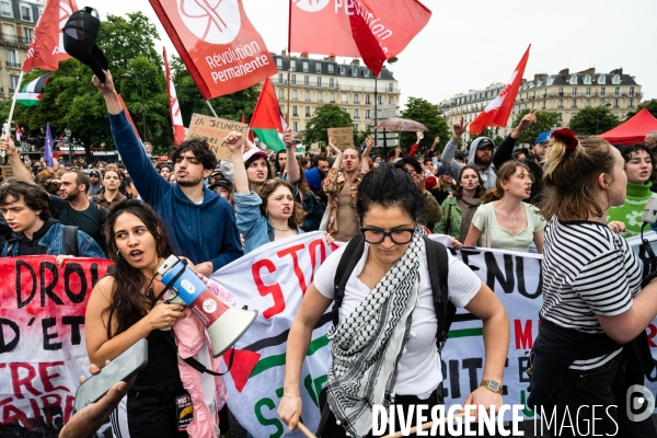 Les jeunes à la manifestation contre l extreme droite, à la suite des élections européennes. Paris le 15 juin 2024.