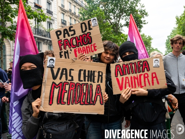 Les jeunes à la manifestation contre l extreme droite, à la suite des élections européennes. Paris le 15 juin 2024.