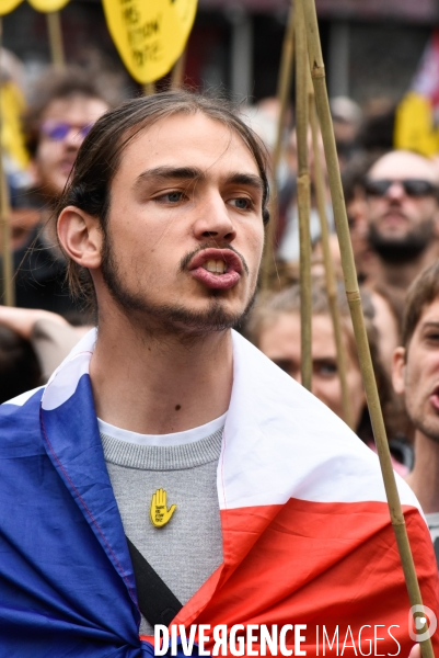 Les jeunes à la manifestation contre l extreme droite, à la suite des élections européennes. Paris le 15 juin 2024.