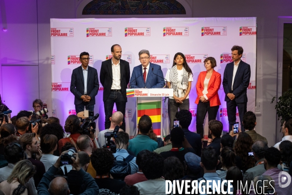 Soiree electorale du 1er tour des legislatives du Nouveau Front Populaire