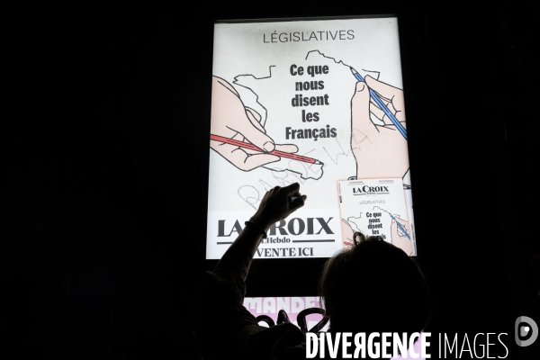 Soiree electorale du 1er tour des legislatives du Nouveau Front Populaire