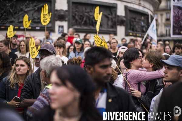 Rassemblement place de la republique contre le rassemblement national, avant le 2nd tour des elections legislatives.