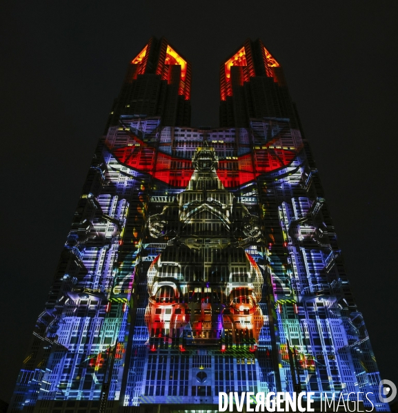 Tokyo night&light projection sur la mairie de tokyo