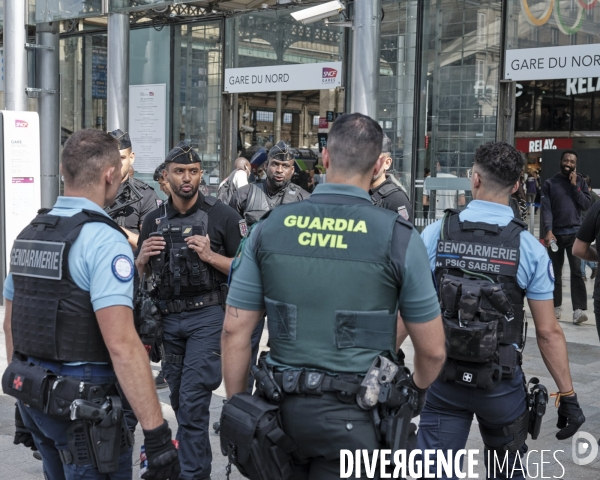 JO, 2024, gare du nord, agents de la garde civile espagnole et gendarmes français