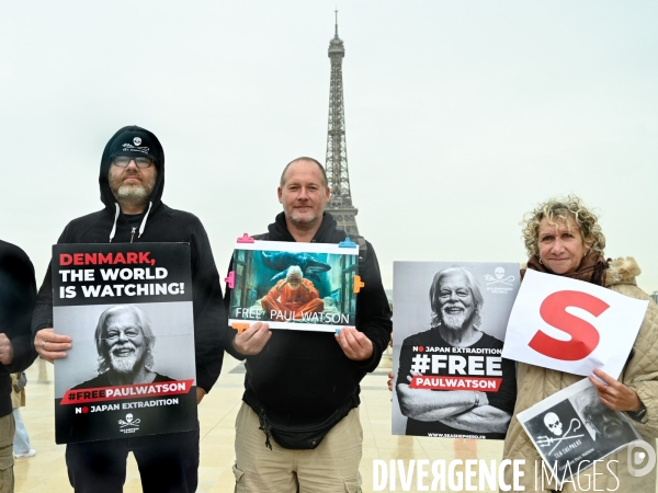 Rassemblement Sea Shepherd en soutien à Paul Watson, à Paris Trocadero.