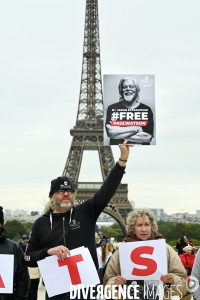 Rassemblement Sea Shepherd en soutien à Paul Watson, à Paris Trocadero.