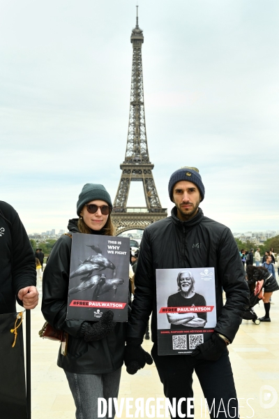 Rassemblement Sea Shepherd en soutien à Paul Watson, à Paris Trocadero.