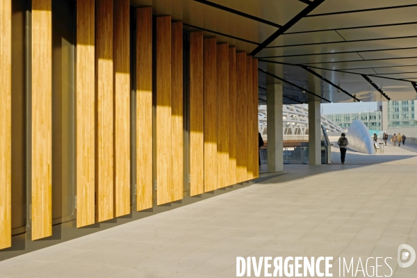 La gare Saint denis Pleyel et la passerelle de franchissement ferroviaire